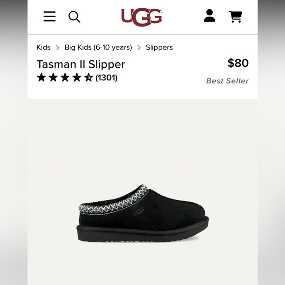 Girls’ kids’ size 4 Ugg Australia Black Tasman slip on sheepskin slippers - Picture 8 of 8